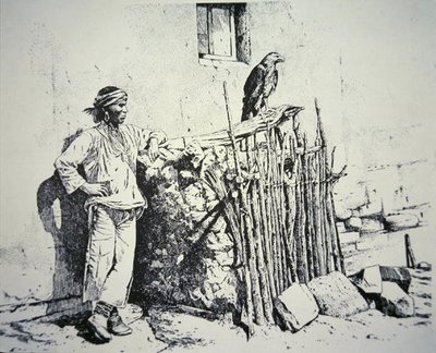 Zuni tribesman with an eagle cage by American School