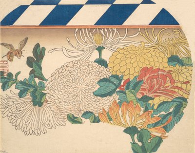 Chrysanthemums in Fan-shaped Design by Ando Hiroshige