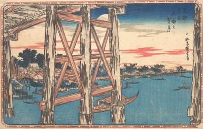 Twilight Moon at Ryogoku Bridge by Ando Hiroshige