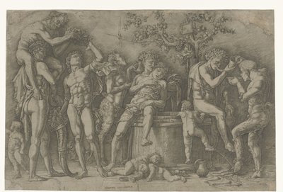 Bacchanal with Satyrs and Bacchantes by a Wine Press by Andrea Mantegna