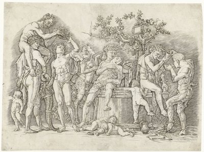 Bacchanal with Satyrs and Bacchantes at Wine Press by Andrea Mantegna
