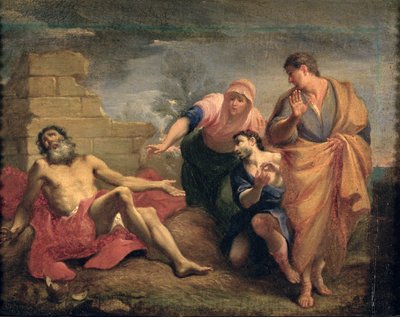 Job with his wife and friends by Andrea Sacchi