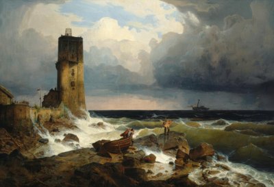 Large Marine with Lighthouse by Andreas Achenbach