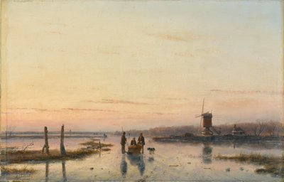 Windmill beside a Frozen River by Andreas Schelfhout