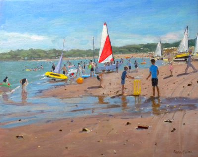 Cricket and Red and White Sail, Abersoch by Andrew Macara