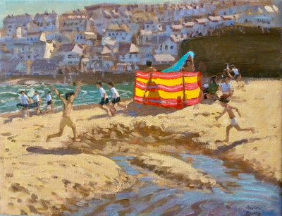 Orange and yellow windbreak, St Ives by Andrew Macara