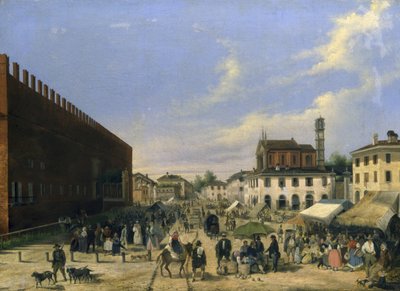 Market Square in Belgioioso by Angelo Inganni