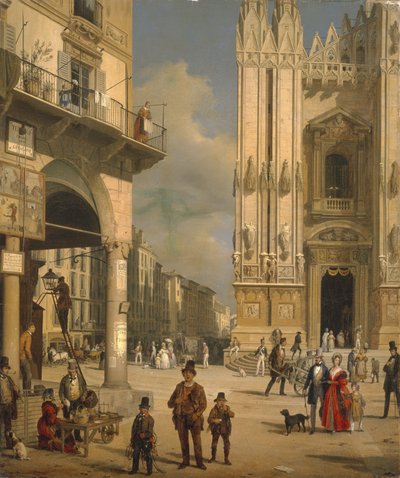 Piazza del Duomo, Milan, 1840 by Angelo Inganni