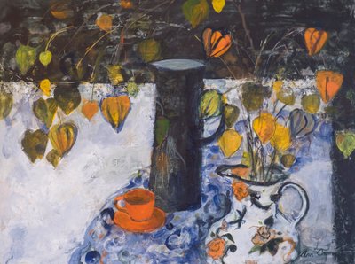 Chinese Lanterns in a Black Jug by Ann Oram