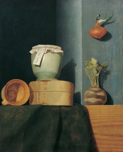 Still Life with Kitchenware, Onion, and Kohlrabi by Anna Maria Punz
