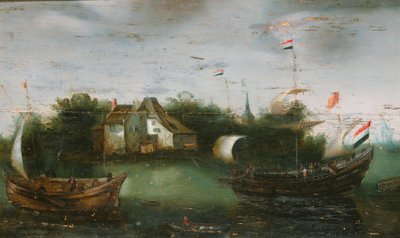 A Ship Sailing on an Inland Waterway by Anonymous