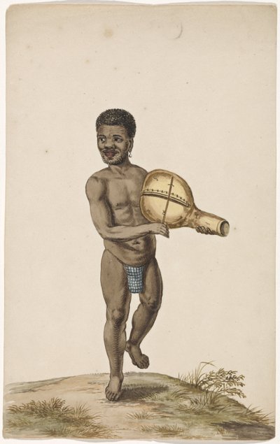 African Musician with Calabash Instrument by Anonymous