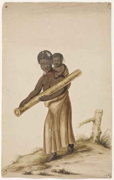 African Woman with Child and Tree Trunk by Anonymous