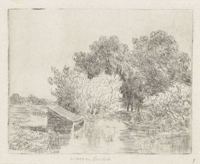 Boathouse by a River by Anonymous