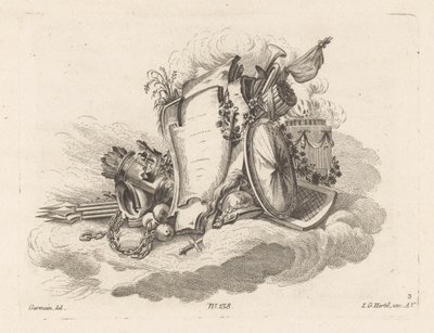 Cartouche with Weapons by Anonymous