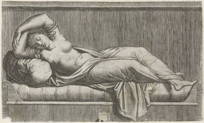 Cleopatra half-naked lying on bed by Anonymous