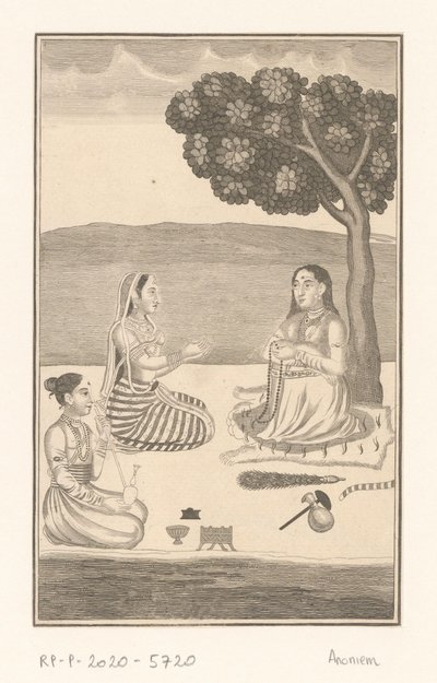 Three Indian Women Sitting by a Tree by Anonymous