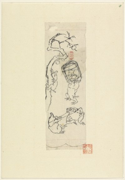 Three Playing Moles and a Frog by Anonymous