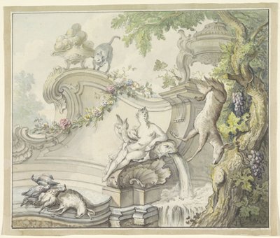 Fountain with Woman and Hunting Spoils by Anonymous