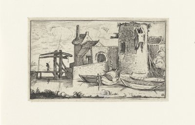 Building with Dilapidated Tower at a Drawbridge by Anonymous
