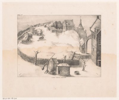 View of a Snowy and Fenced Settlement by Anonymous