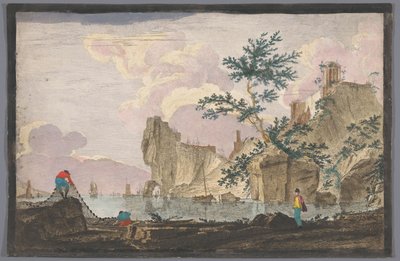 View of a harbor with rocks by Anonymous
