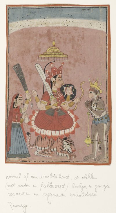 Goddess Durga and Hanuman by Anonymous