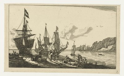 Harbor with Sailing Ships and Sailors on the Quay by Anonymous