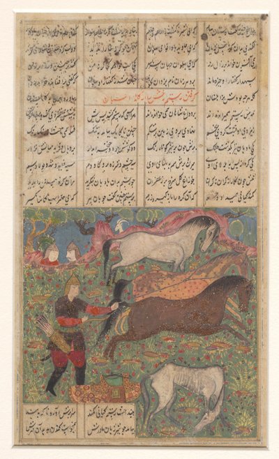 Warrior with Three Horses in a Meadow by Anonymous