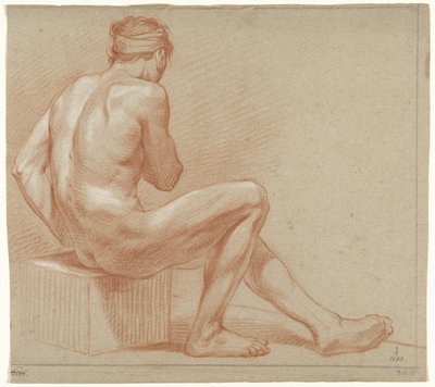 Male Nude, Sitting on a Block, Facing Right by Anonymous
