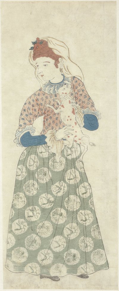 Dutch Woman with Her Dog by Anonymous