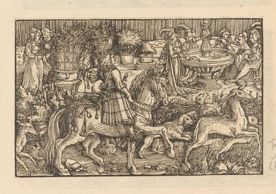 Rider with Wild Animals by an Inner Garden by Anonymous