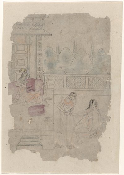Sketch of a Couple of Ladies on a Terrace by Anonymous