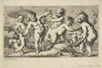 Playing Putti by a Fountain (series title: Playing Putti) by Anonymous