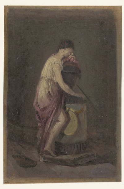 Standing Mourning Woman by a Grave Monument by Anonymous