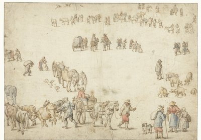 Study Sheet with Farm Wagons, Cattle, Peasants, and Riders by Anonymous