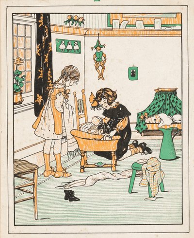 Two Girls Bathing a Doll by Anonymous