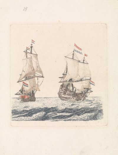 Two Sailing Ships at Sea by Anonymous