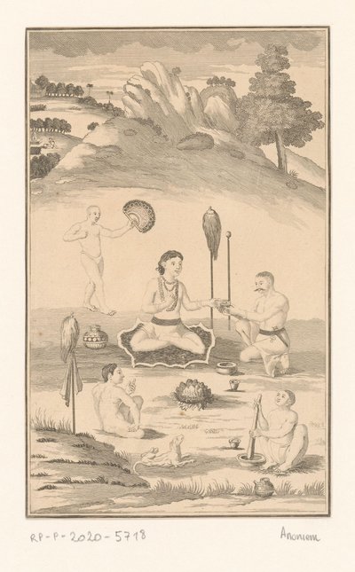 Five Indian Figures Around a Campfire by Anonymous