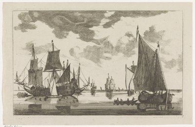 Sailing Ships and Sloops on Calm Sea by Anonymous