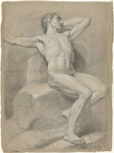 Seated Male Nude, Arms Behind by Anonymous