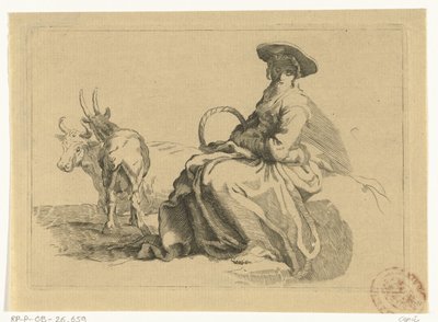 Seated Shepherdess with Basket by Anonymous