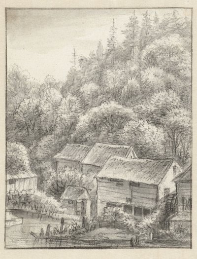 Houses Against a Wooded Slope by Anthonie Waterloo