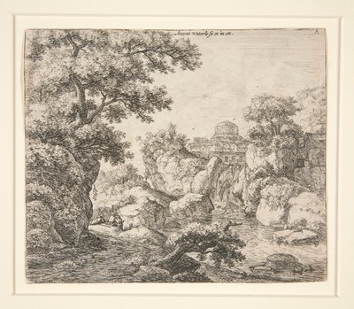 Waterfall Below a Domed Building by Anthonie Waterloo