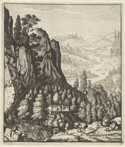 Rocky Mountain Landscape with Farmers by Anthonie de Winter (attributed to)