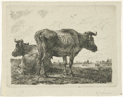 Two Cows by Anthony Jacobus Offermans