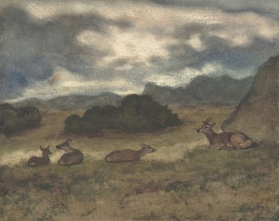 Deer in Landscape by Antoine Louis Barye