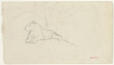 Lioness Lying near a Tree by Antoine Louis Barye