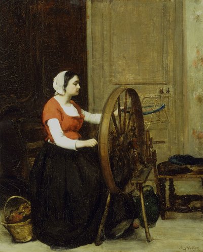 Woman and Spinning Wheel by Antoine Vollon