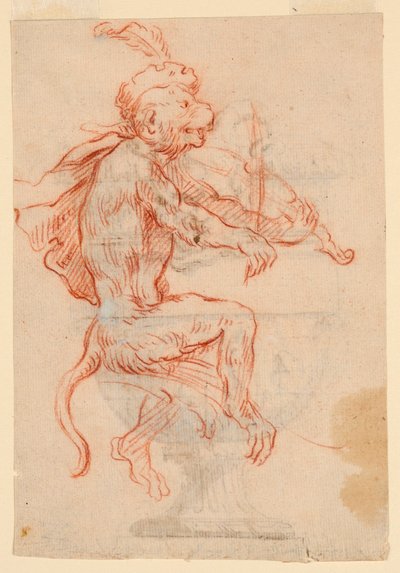 Monkey Playing a Violin by Antoine Watteau